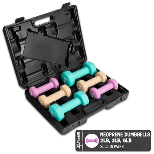 Yes4All Neoprene Coated Dumbbell Hand Weight Sets - Multiple Weight Options with Rack, Anti-roll, Anti-Slip, Hexagon Shape