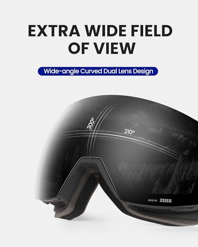 OutdoorMaster Ultra Ski Goggles Lens by ZEISS, OTG Snowboard Goggles Anti-fog Wide View, Interchangeable Lens, Snow Goggles