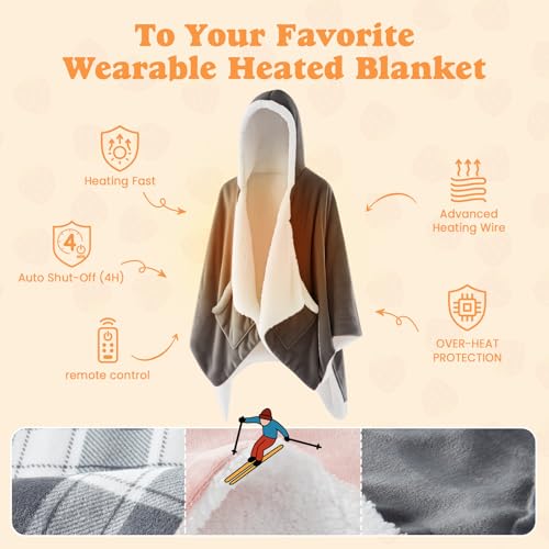 ACCU-WARMTH Wearable Heated Blanket - Warm Up Electric Blanket Hoodie with 6 Heat Levels, Snuggies for women, gifts for he...