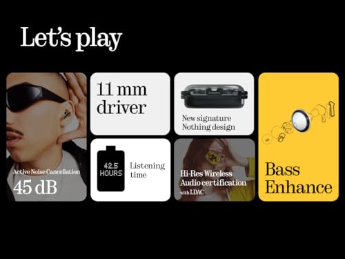 Nothing Ear (a) Wireless Earbuds, 45dB Hybrid Noise Cancelling Earbuds, Hi-Res Audio, Advanced Equaliser, Dual Connect, 6 ...