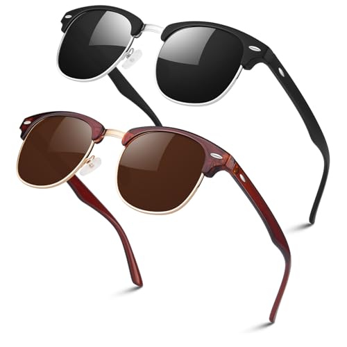LINVO Polarized Semi Rimless Sunglasses for Men Women, Classic Retro Shades Half Frame Driving Sun Glasses UV Protection