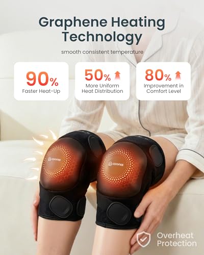 COMFIER Cordless Knee Massager with Heat and Vibration for Pain Relief, Graphene Heating pad for Knee with 3 Heat Levels &...