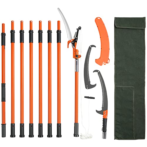 VEVOR Manual Pole Saw, 7.3-27 ft Extendable Tree Pruner, Sharp Steel Blade and Scissors High Branches Trimming, Branch Tri...