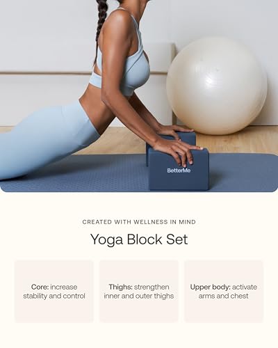 BetterMe Yoga Blocks Set of 2 – High Density Foam Yoga Blocks for Stretching, Pilates & Workouts – Lightweight Non-Slip Ex...