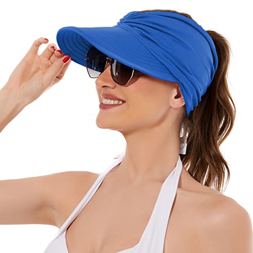 Sun Hats for Women UV Protection Sun Visor Wide Brim Summer Hats with Ponytail