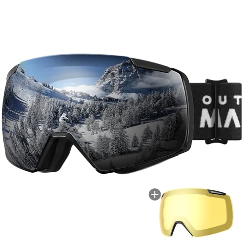 OutdoorMaster Heron Ski Goggles with 2 Lens, Frameless, Magnetic Interchangeable HD Toric Lens, OTG Snowboard Goggles