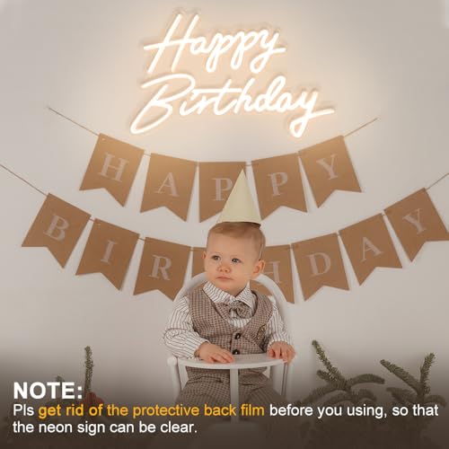 Happy Birthday Neon Sign, 22.4"x13.8" Happy Birthday Sign for Birthday Party Decor, Happy Birthday Light Up Led Signs for ...