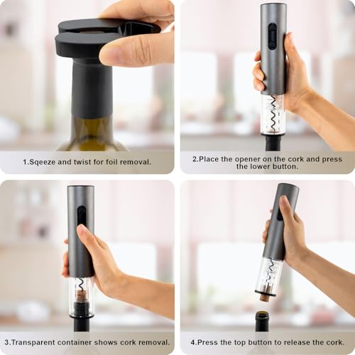 COKUNST Electric Wine Opener, 4-in-1 Wine Bottle Opener Set with Base, Cordless Automatic Battery Operated Corkscrew with ...