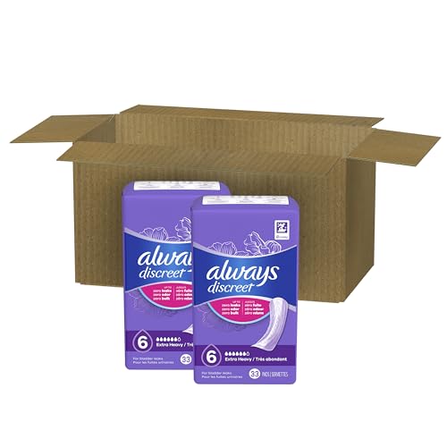 Always Discreet Adult Incontinence Pads for Women, Extra Heavy Absorbency, Regular Length, Postpartum Pads, 66 Count (2 Packs of 33)