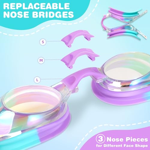 Water Space Kids Goggles, 2 Pack Swim Goggles for Kids Boys Girls Toddler Age 3-15, Clear View Anti-fog UV Protection No Leak