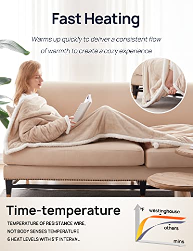 Westinghouse Electric Snuggle Throw Blankets with Foot Pocket, Wearable Heated Throw with Sleeves, 6 Heating Levels & 2 to...