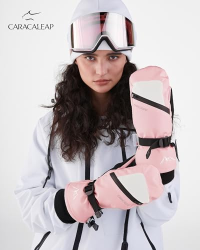 Caracaleap Winter Ski Mittens for Men Women Cold Weather- Warm Snowboard Mittens Gloves Waterproof Snow Sports Mitts Gloves