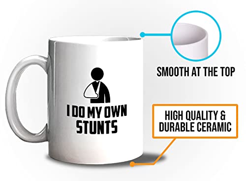 Get Well Gift Coffee Mug 11oz White, I Do My Own Stunts, Humorous Gift for Broken Arm Hand Bone Wrist Elbow Injury After S...
