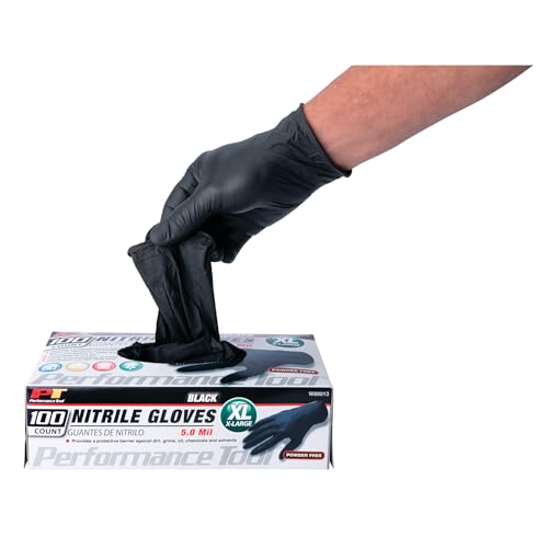 Performance Tool W89012 Large Black Nitrile Gloves Medium