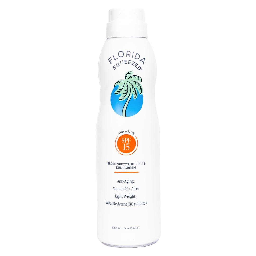 Florida Squeezed SPF 15 Sunscreen Water Resistant Spray|6oz|Vegan and Hawaii 104 Reef Act Compliant (Octinoxate & Oxybenzone Fre