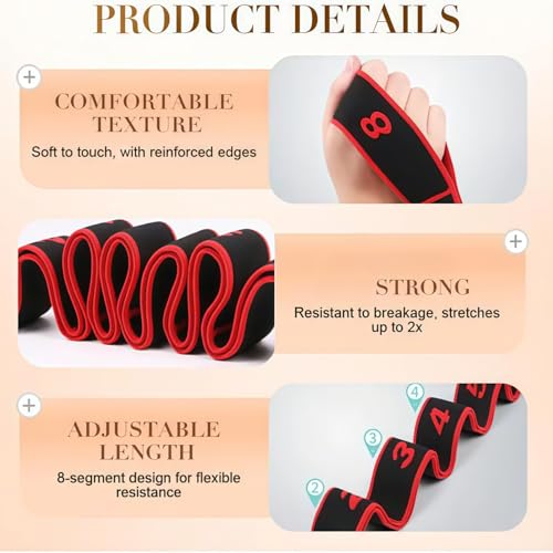 Numbered Resistance Band,8 Section Elastic Stretch Strap,Yoga Stretching Strap with Loops,Pilates Pull Strap with Numbered...