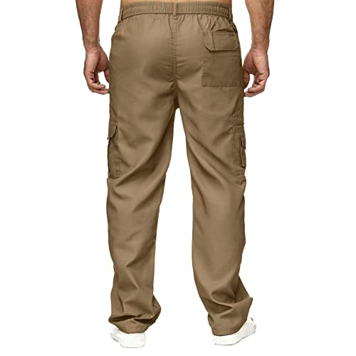 Men Relaxed Fit Cargo Pants Drawstring Elastic Waisted Relaxed Fit Sports Pants Casual Joggers Outdoor Trousers with Pockets