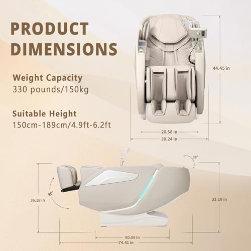 HealthRelife 4D Massage Chair Full Body Zero Gravity Recliner - 55“ SL-Track,15 Auto Modes,11 Massage Technique,40 Airbags...