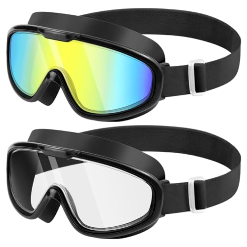 sliwo Swim Goggles 2 Pack, Wide View Anti Fog&UV Comfort Fabric Strap No Leaking Swimming Goggles for Adult Men Women Youth