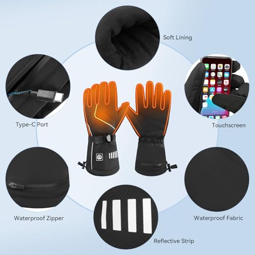 SNOWYES Heated Ski Gloves for Men & Women, 4000mAh Rechargeable Electric Gloves, Waterproof Windproof Touchscreen Winter H...