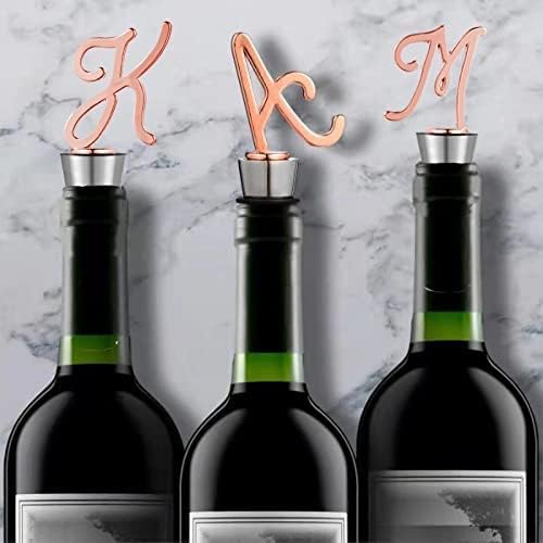 Monogram Wine and Beverage Bottle Stopper, Initial letter wine stoppers Decorative, Creative Wine Gift for Kitchen Bar Wedding Rose Gold Finish,Reusable, letter M