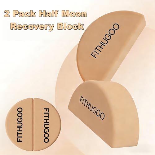 FITHUGOO 2 Pack Cork Yoga Block & Calf Stretching- Half Moon Recovery Block Improve Balance, Stability & Foot Mobility/Cal...