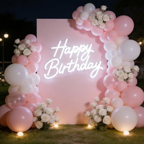 Happy Birthday Neon Sign for Wall Decor, LED Happy Birthday Light Up Sign, Dimmable Happy Birthday Neon Lights for Backdro...