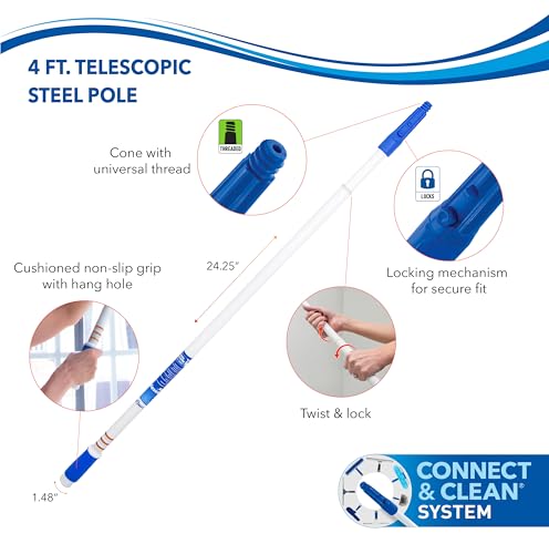 Unger Steel Telescopic Pole, Extend from 2’ to 4’, High Access Extendable Telescoping Poles for Home Cleaning, Clean and D...