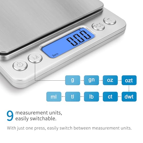 Toprime Digital Gram Scale 500g 0.01g Food Scale High Precision Kitchen Scale Multifunctional Stainless Steel Pocket Scale...
