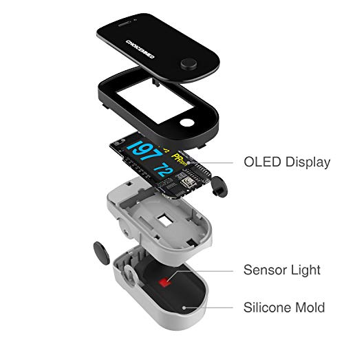 CHOICEMMED Black Dual Color OLED Finger Pulse Oximeter - Blood Oxygen Saturation Monitor with Color OLED Screen Display an...