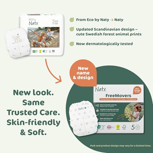 Naty FreeMovers Diaper Pants | Sensitive Skin Certified Potty Training Pants | Soft, Unscented | Absorbent & Leak-Proof | ...