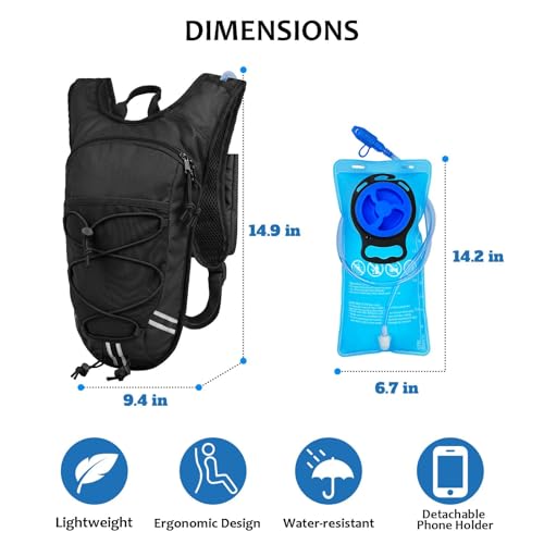 Lightweight Hydration Backpack 2L Water Bladder Pack for Running, Cycling, Hiking – Anti-Theft Water Backpack with Phone H...