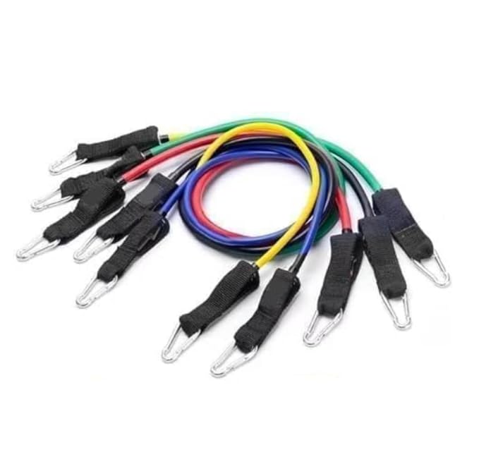 11-Piece Resistance Bands Set for Home Workout Equipment, Instructions Included, Green (30 Lbs) Black (40 Lbs), Red (50 Lb...