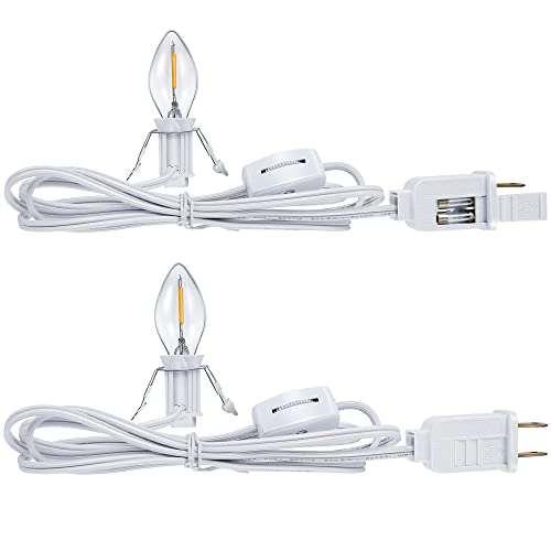 Hiboom 4-Piece Accessory Cord with LED Light Bulb, 6Ft Christmas Village Lights, On/Off Switch, White Plastic