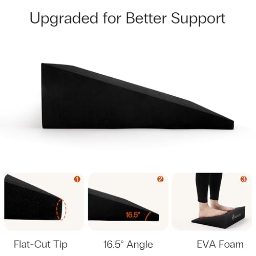 StrongTek XL Foam Yoga Wedge Blocks, Black, Set of 2, 16.5° Incline, 13" × 12.75" × 3.75", for Yoga, Stretching, Squats & ...