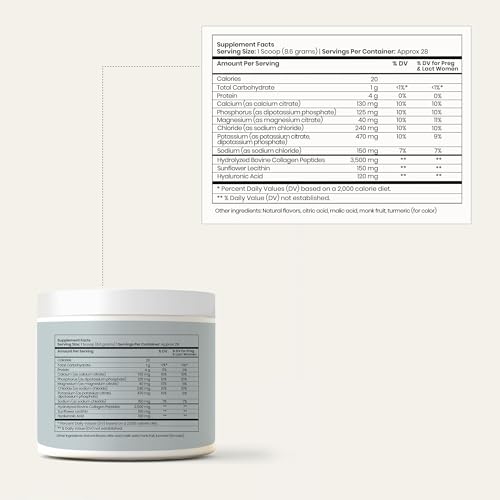 Perelel Hydration Powder, Electrolyte Supplement with Collagen & Hyaluronic Acid, Mango Lemonade Flavor, Soy & Gluten Fre...