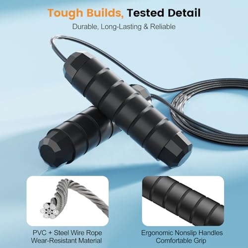 Jump Rope,Tangle-Free Rapid Speed Jump Rope with Ball Bearings for Men,Women and Kids,Adjustable Steel Skipping Rope with ...