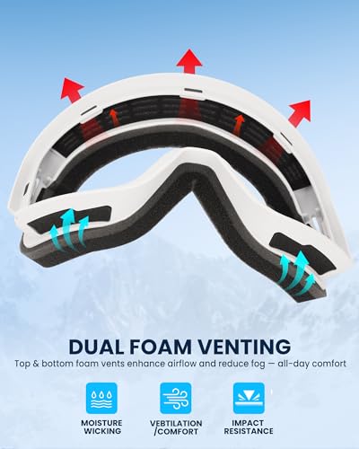 SNOWER Ski Goggles, Interchangeable Lens Anti-Fog Snow Goggles, UV Protection, OTG HD Snowboard Goggles for Men Women Adult