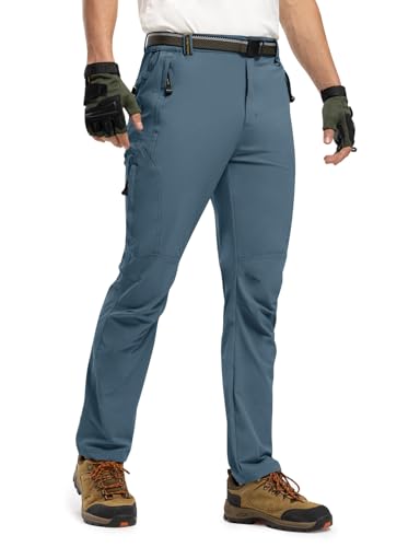 TBMPOY Men's Lightweight Hiking Pants with Belt 5 Zip Pockets Waterproof Quick-Dry Travel Fishing Work Outdoor Pants