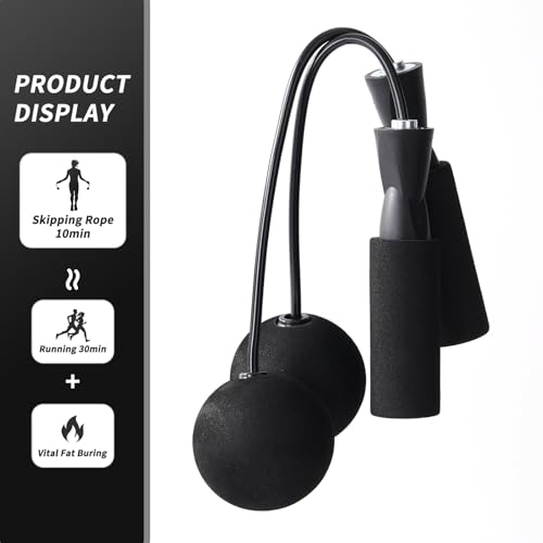 junqixing Cordless Jump Rope with Weight Ball, Fitness Training Jump Rope, Indoor Home Exercise, Suitable for Men Women Kids.