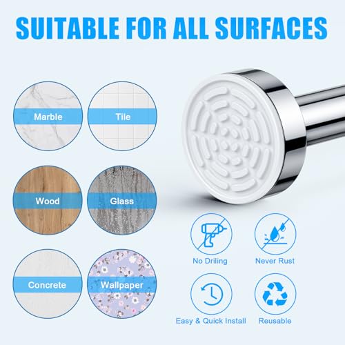 TEECK Shower Curtain Rod, 32-80 inch Adjustable Spring Tension Curtain Rod, Never Rust Anti-Slip Shower Curtain Rod for Ba...