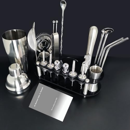 Cocktail Shaker Set, 24oz Cocktail Shaker 21-Piece Stainless Steel Bar Tools Bartending Kit with Black Acrylic Stand Cockt...