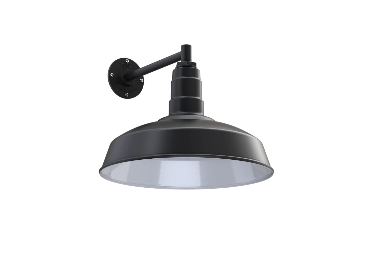Steel Lighting Co. Gardena Barn Light - Outdoor Wall Mounted - 16in Dome - 11in Straight Arm - Matte Black
