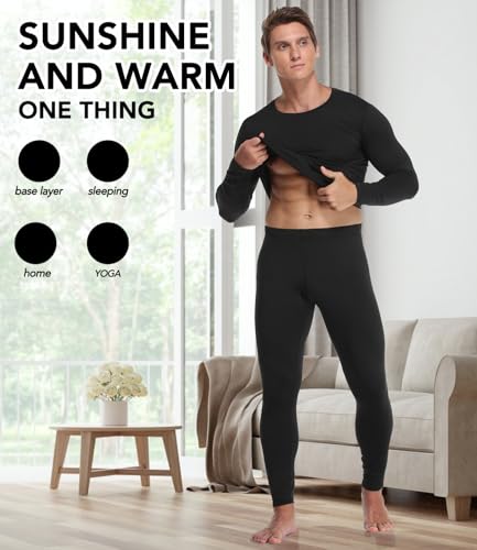 1 or 3 Pack Mens Long Johns Thermal Pants, Fleece Lined Lightweight Base Layer Bottoms, Compression Leggings Winter Gear