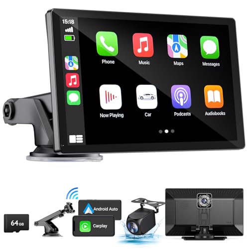 HAUXIY Wireless Apple Carplay Screen for Car 4K Dash Cam, 9" Portable Apple Carplay & Android Auto Car Stereo, with 1080p ...