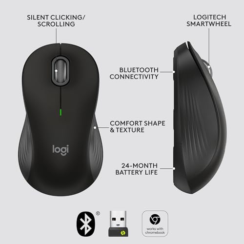 Logitech Signature M550 L Full Size Wireless Mouse - for Large Sized Hands, 2-Year Battery, Silent Clicks, Bluetooth, Mult...