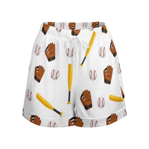 Deiubuc Women's Funny American Baseball Shorts Pajama Athletic Running Shorts Casual Pants Elastic High Waisted Pockets