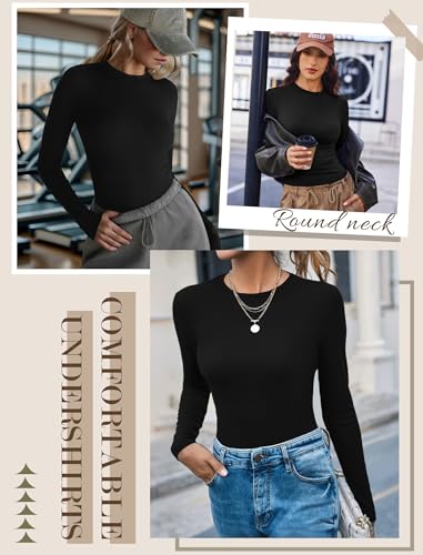 Ekouaer Women Long Sleeve Shirts Thermal Underwear Tops Round Neck Undershirts Slim Fit Basic Tees Soft Lightweight Tshirts