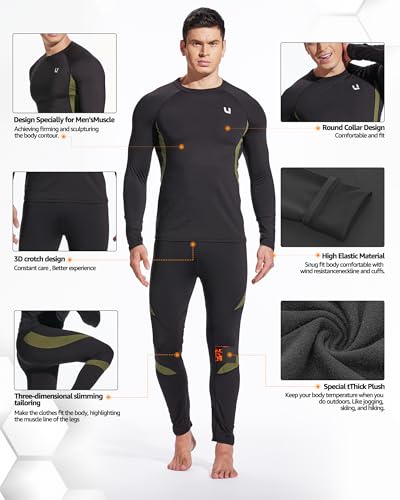 UNIQUEBELLA Men's Thermal Underwear Sets Top & Long Johns Fleece Sweat Quick Drying Thermo Base Layer