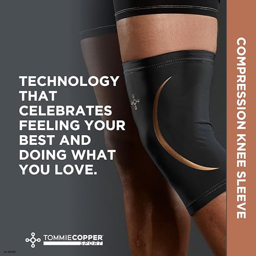 Tommie Copper Knee Compression Sleeve (S/M, Black), 15-20 mmHg, 4D Stretch & Non-Slip Fit for Targeted Support, Patented C...